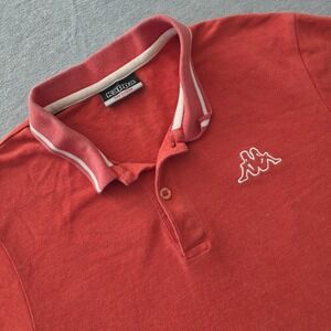 Kappa Mens Pique Polo Shirt Medium Coral Orange Embroidered Logo Tipped Collar